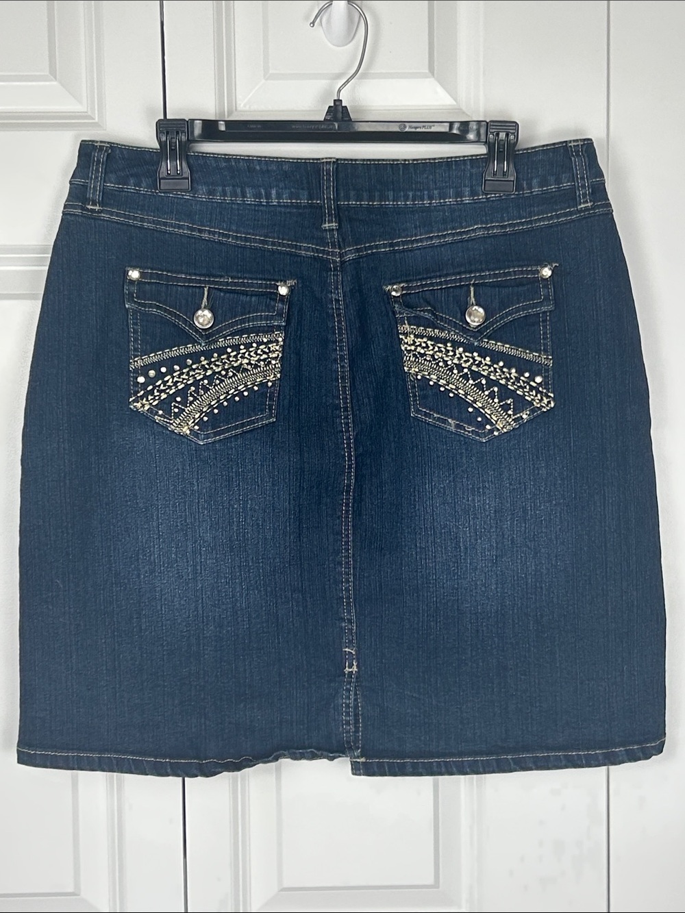 Roz & Ali Dark Blue Denim Midi Skirt